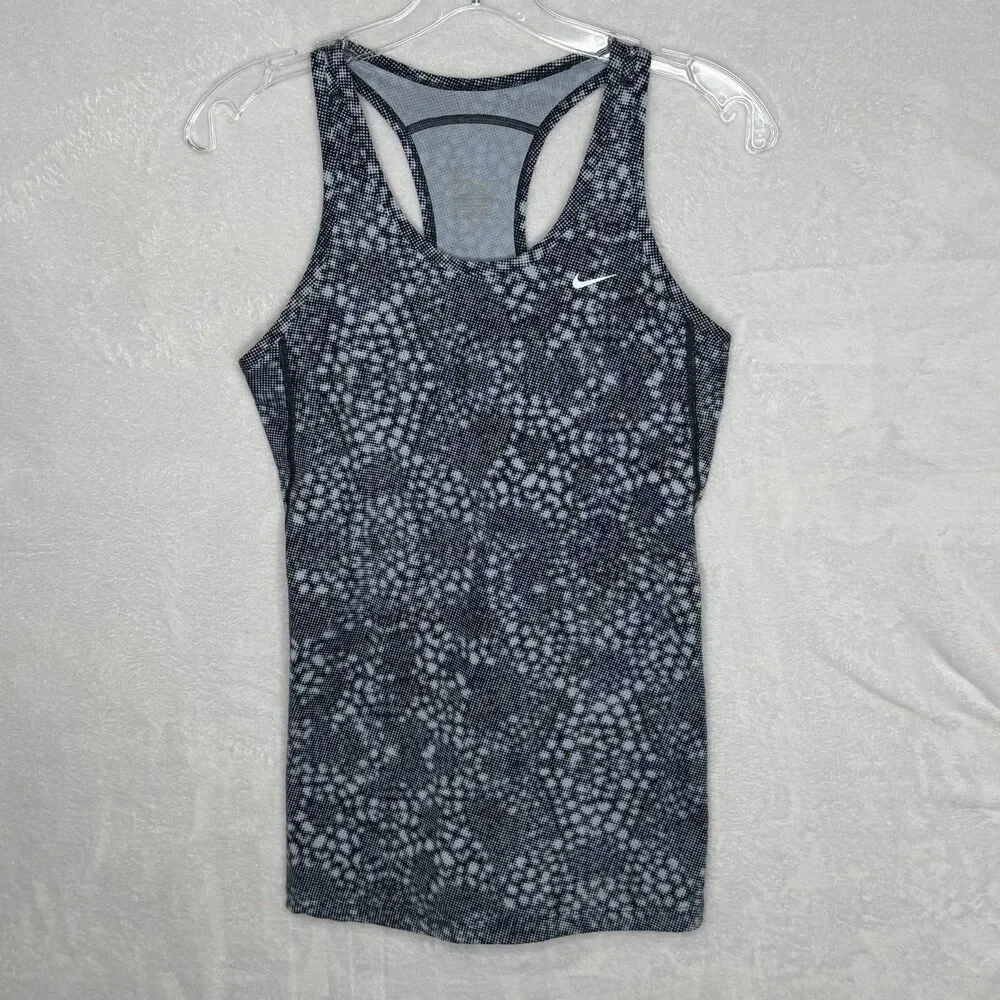 Nike Dri Fit Women's S Racerback Tank Top BLUE‎ Geometric Pockets Cycling Gym